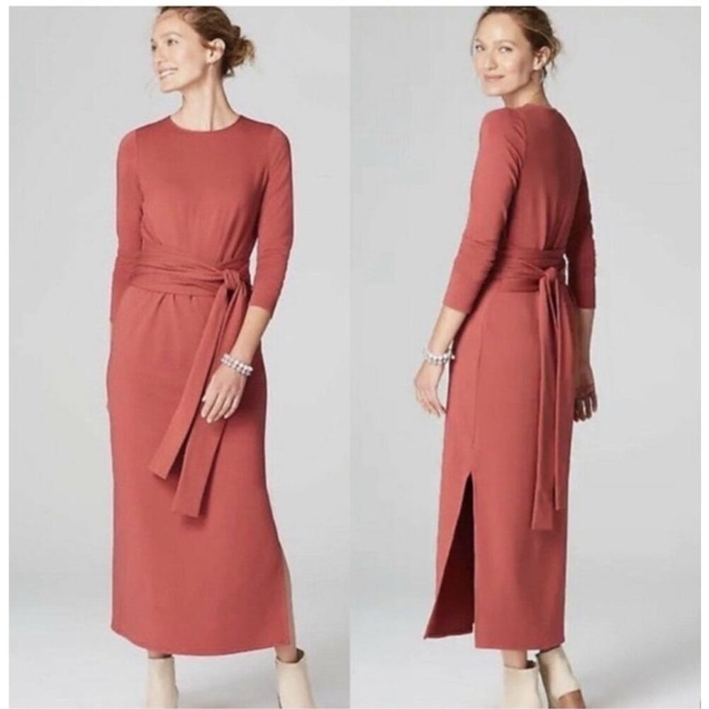 J. Jill Rust Midi Tie-Waist Dress